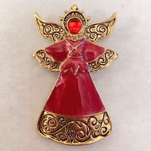 Angel Pin Brooch Red Gold Tone